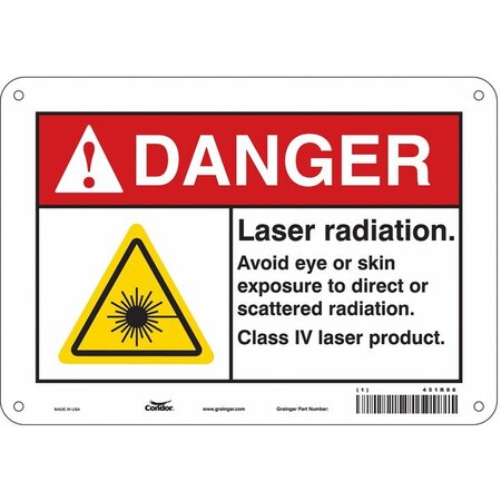 Laser Warning Sign, 7 in H, 10 in W, Polyethylene, Vertical Rectangle, 451R88 MPN:451R88
