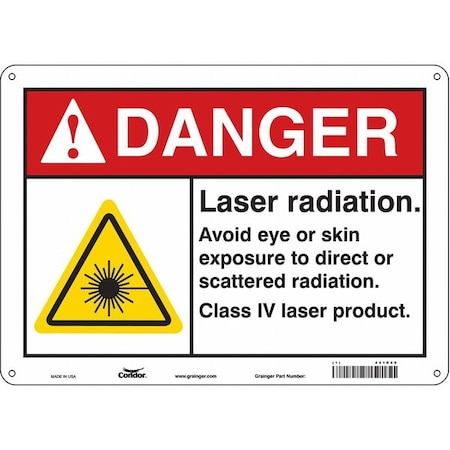 Laser Warning Sign, 10 in H, 14 in W, Polyethylene, Horizontal Rectangle, 451R89 MPN:451R89