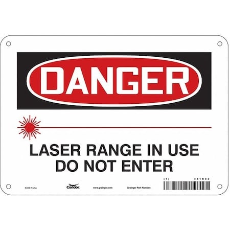 Laser Warning Sign, 7 in H, 10 in W, Aluminum, Vertical Rectangle, 451R92 MPN:451R92