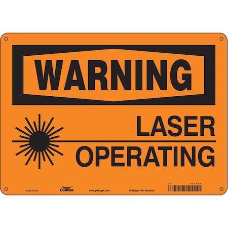 Laser Warning Sign, 10 in H, 14 in W, Aluminum, Horizontal Rectangle, 451T30 MPN:451T30
