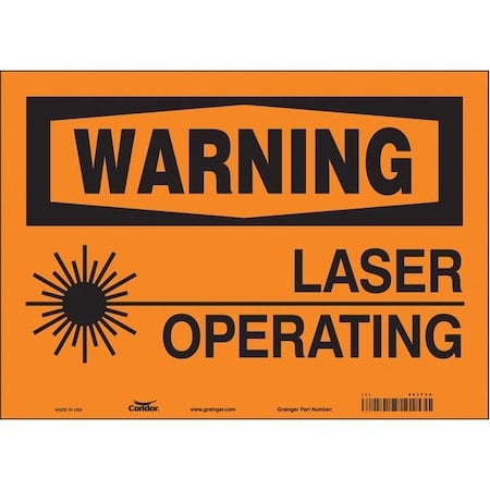 Laser Warning Sign, 10 in H, 14 in W, Vinyl, Horizontal Rectangle, 451T34 MPN:451T34