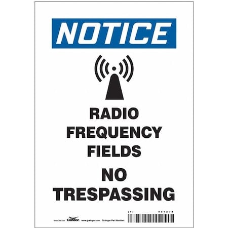 Safety Sign Radiofrequency/ Microwave, 10 in H, 7 in W, Vinyl, Horizontal Rectangle, 451X74 MPN:451X74