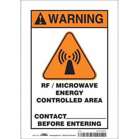 Radiation & Laser Sign, 10 in H x 7 in W, Vinyl, Horizontal Rectangle MPN:451X98