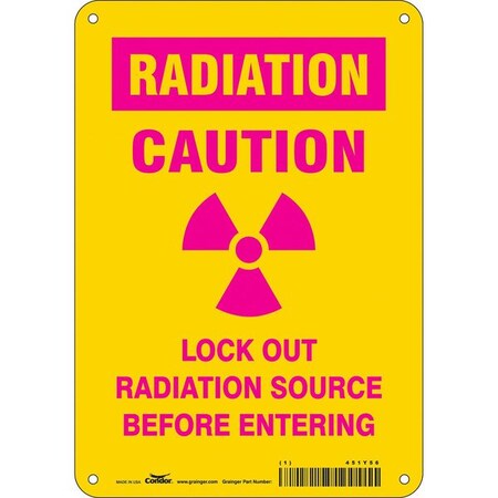 Radiation Safety Sign, 10 in H, 7 in W, Aluminum, Horizontal Rectangle, 451Y56 MPN:451Y56