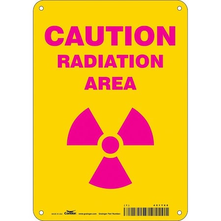 Radiation Safety Sign, 10 in H, 7 in W, Aluminum, Horizontal Rectangle, 451Y66 MPN:451Y66
