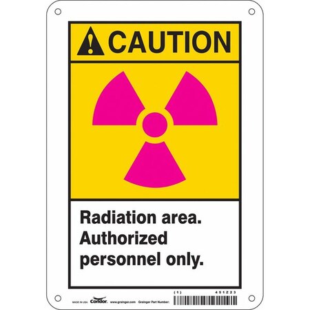 Radiation Safety Sign, 10 in H, 7 in W, Polyethylene, Horizontal Rectangle, 451Z23 MPN:451Z23