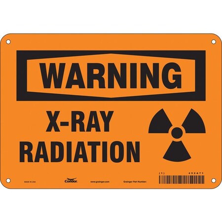 Radiation Sign, 7 in H, 10 in W, Aluminum, Vertical Rectangle, 452A71 MPN:452A71
