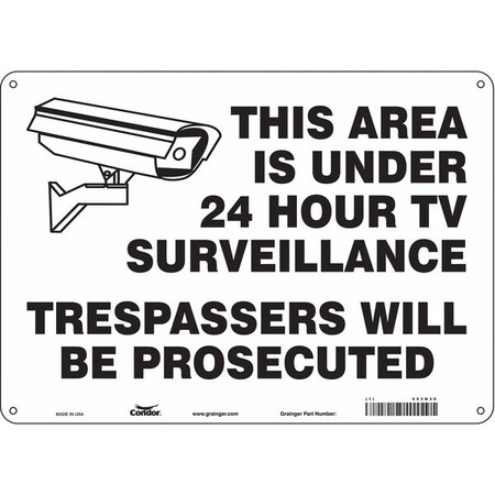 Security Sign, 10 in H, 14 in W, Aluminum, Horizontal Rectangle, English, 453N30 MPN:453N30