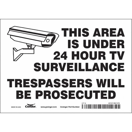 Security Sign, 5 in H, 7 in W, Vinyl, Horizontal Rectangle, English, 453N35 MPN:453N35