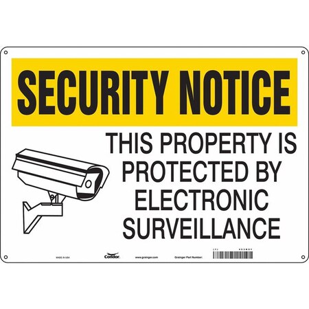 Security Sign, 14 in H, 20 in W, Aluminum, Horizontal Rectangle, English, 453N91 MPN:453N91