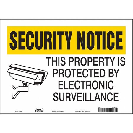 Security Sign, 10 in H, 14 in W, Vinyl, Horizontal Rectangle, English, 453N99 MPN:453N99