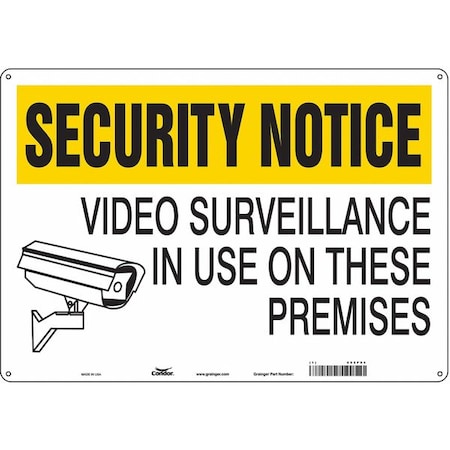 Security Sign, 14 in H, 20 in W, Aluminum, Horizontal Rectangle, English, 453P04 MPN:453P04