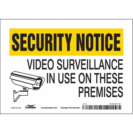 Security Sign, 5 in H, 7 in W, Vinyl, Horizontal Rectangle, English, 453P10 MPN:453P10