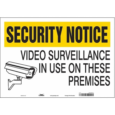 Security Sign, 14 in H, 20 in W, Vinyl, Horizontal Rectangle, English, 453P13 MPN:453P13