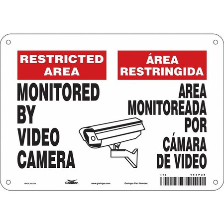 Security Sign, 7 in Height, 10 in Width, Polyethylene, Vertical Rectangle, English, Spanish MPN:453P28