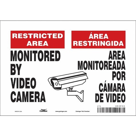 Security Sign, 7 in Height, 10 in Width, Vinyl, Vertical Rectangle, English, Spanish MPN:453P30