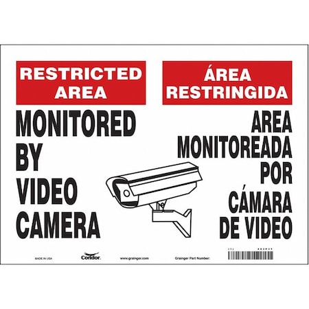 Security Sign, 10 in Height, 14 in Width, Vinyl, Horizontal Rectangle, English, Spanish MPN:453P31