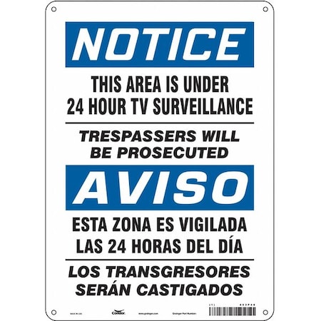 Security Sign, 14 in Height, 10 in Width, Aluminum, Vertical Rectangle, English, Spanish MPN:453P48