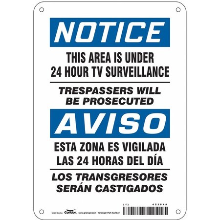 Security Sign, 10 in Height, 7 in Width, Polyethylene, Horizontal Rectangle, English, Spanish MPN:453P49