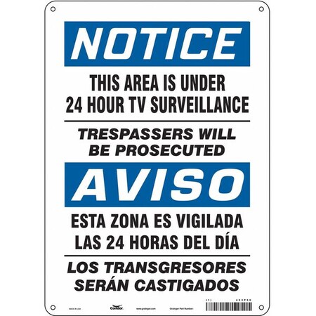 Security Sign, 14 in Height, 10 in Width, Polyethylene, Vertical Rectangle, English, Spanish MPN:453P50