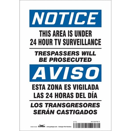 Security Sign, 10 in Height, 7 in Width, Vinyl, Horizontal Rectangle, English, Spanish MPN:453P51