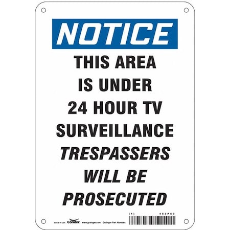 Security Sign, 10 in H, 7 in W, Aluminum, Horizontal Rectangle, English, 453P53 MPN:453P53