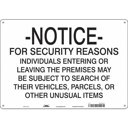Security Sign, 14 in H, 20 in W, Polyethylene, Horizontal Rectangle, English, 453R16 MPN:453R16
