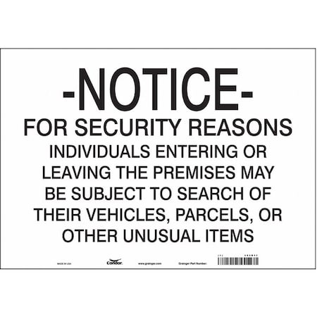 Security Sign, 14 in H, 20 in W, Vinyl, Horizontal Rectangle, English, 453R17 MPN:453R17