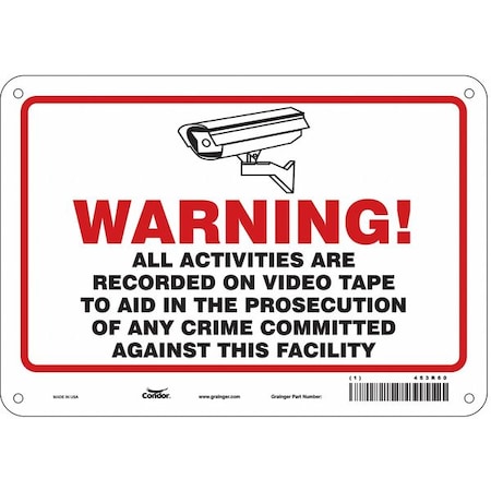 Security Sign, 7 in H, 10 in W, Aluminum, Vertical Rectangle, English, 453R60 MPN:453R60