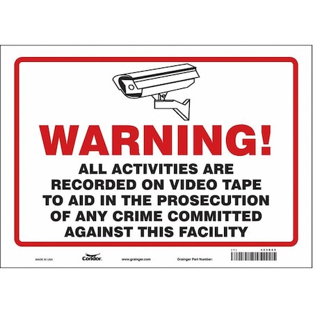 Security Sign, 10 in H, 14 in W, Vinyl, Horizontal Rectangle, English, 453R65 MPN:453R65