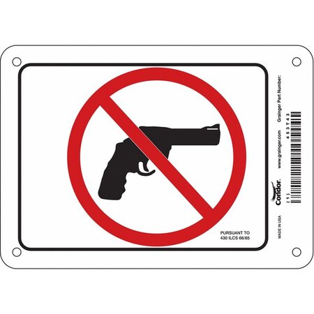 No Concealed Weapons Sign, 5 in Height, 7 in Width, Vinyl, Horizontal Rectangle, English MPN:453T43