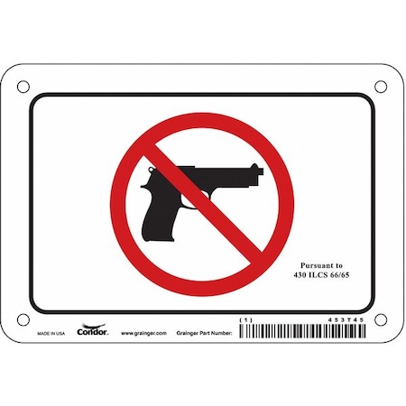 No Concealed Weapons Sign, 4 in Height, 6 in Width, Polyethylene, Horizontal Rectangle, English MPN:453T45