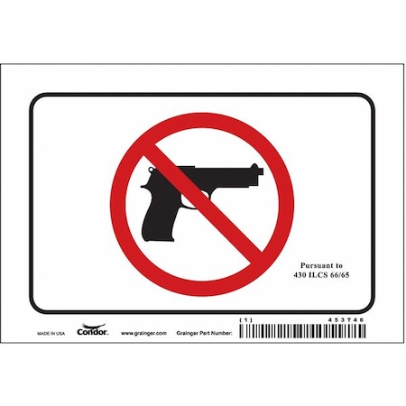 No Concealed Weapons Sign, 4 in Height, 6 in Width, Vinyl, Horizontal Rectangle, English MPN:453T46