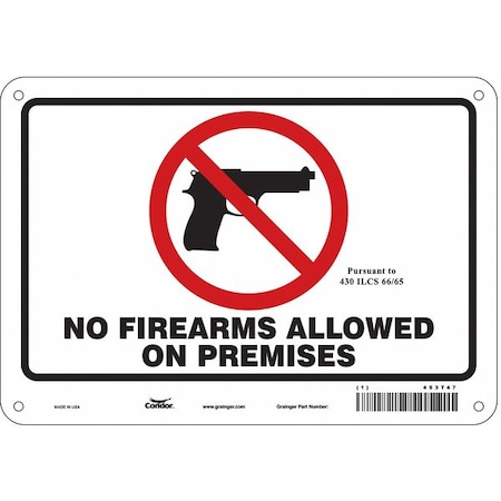No Concealed Weapons Sign, 7 in H, 10 in W, Aluminum, Vertical Rectangle, English, 453T47 MPN:453T47