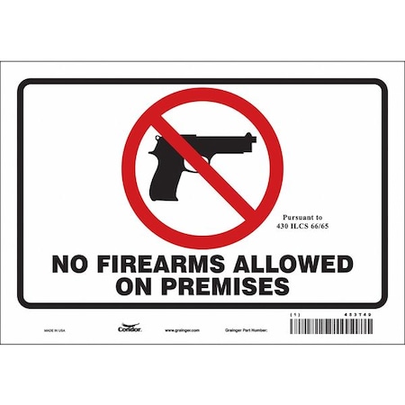 No Concealed Weapons Sign, 7 in H, 10 in W, Vinyl, Vertical Rectangle, English, 453T49 MPN:453T49
