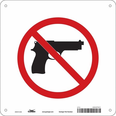 No Concealed Weapons Sign, 10 in Height, 10 in Width, Aluminum, Square, English MPN:453T51