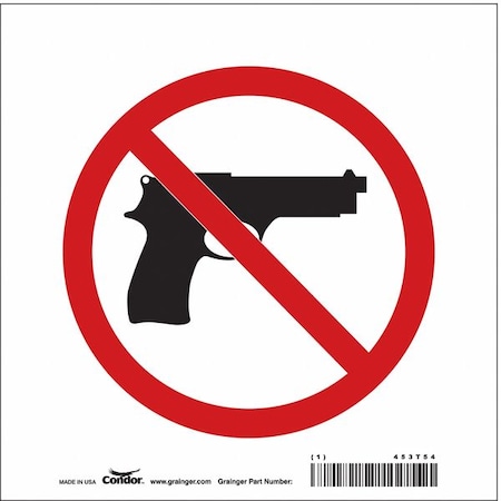 No Concealed Weapons Sign, 8 in Height, 8 in Width, Vinyl, Square, English MPN:453T54