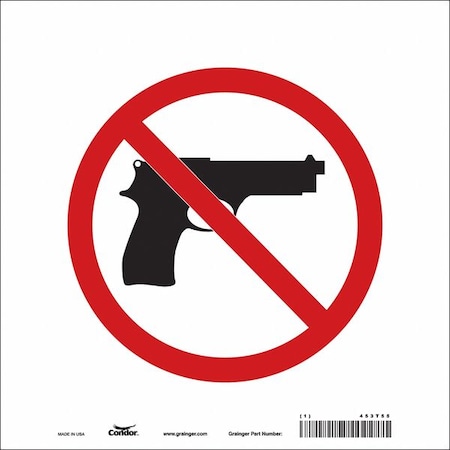 No Concealed Weapons Sign, 10 in Height, 10 in Width, Vinyl, Square, English MPN:453T55