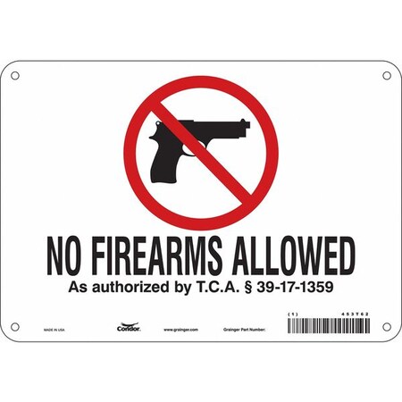 No Concealed Weapons Sign, 7 in H, 10 in W, Aluminum, Vertical Rectangle, English, 453T62 MPN:453T62