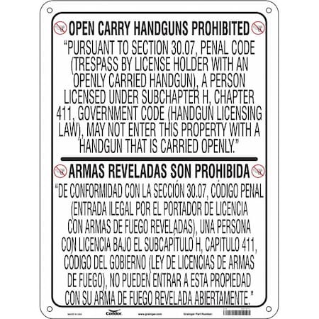 No Concealed Weapons Sign, 24 in Height, 18 in Width, Polyethylene, Vertical Rectangle MPN:453T71