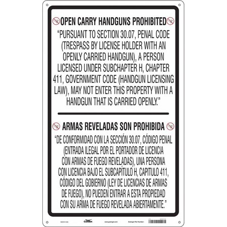 No Concealed Weapons Sign, 48 in Height, 30 in Width, Polyethylene, Vertical Rectangle MPN:453T73