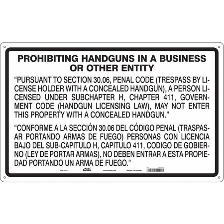 No Concealed Weapons Sign, 30 in Height, 48 in Width, Polyethylene, Horizontal Rectangle MPN:453T79