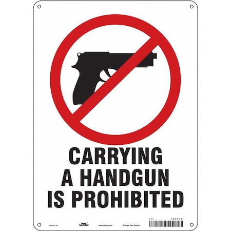 No Concealed Weapons Sign, 14 in H, 10 in W, Aluminum, Vertical Rectangle, English, 453T92 MPN:453T92