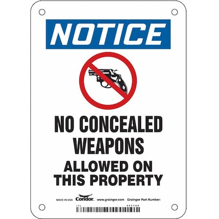 No Concealed Weapons Sign, 7 in H, 5 in W, Aluminum, Vertical Rectangle, English, 453T99 MPN:453T99