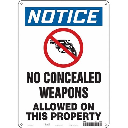 No Concealed Weapons Sign, 14 in H, 10 in W, Polyethylene, Vertical Rectangle, English, 453U07 MPN:453U07