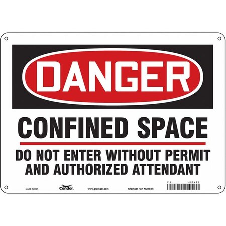 Safety Sign, 10 in Height, 14 in Width, Aluminum, Horizontal Rectangle, English, 465J91 MPN:465J91