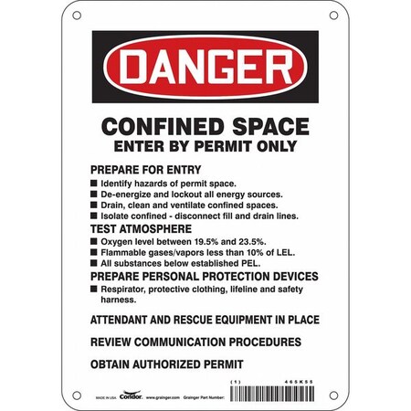 Safety Sign, 10 in Height, 7 in Width, Polyethylene, Horizontal Rectangle, English, 465K55 MPN:465K55