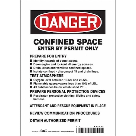 Safety Sign, 10 in Height, 7 in Width, Vinyl, Horizontal Rectangle, English, 465K58 MPN:465K58