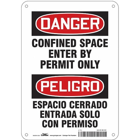 Safety Sign, 10 in Height, 7 in Width, Aluminum, Horizontal Rectangle, English, Spanish, 465K60 MPN:465K60
