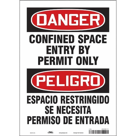 Safety Sign, 14 in Height, 10 in Width, Vinyl, Vertical Rectangle, English, Spanish, 465K77 MPN:465K77